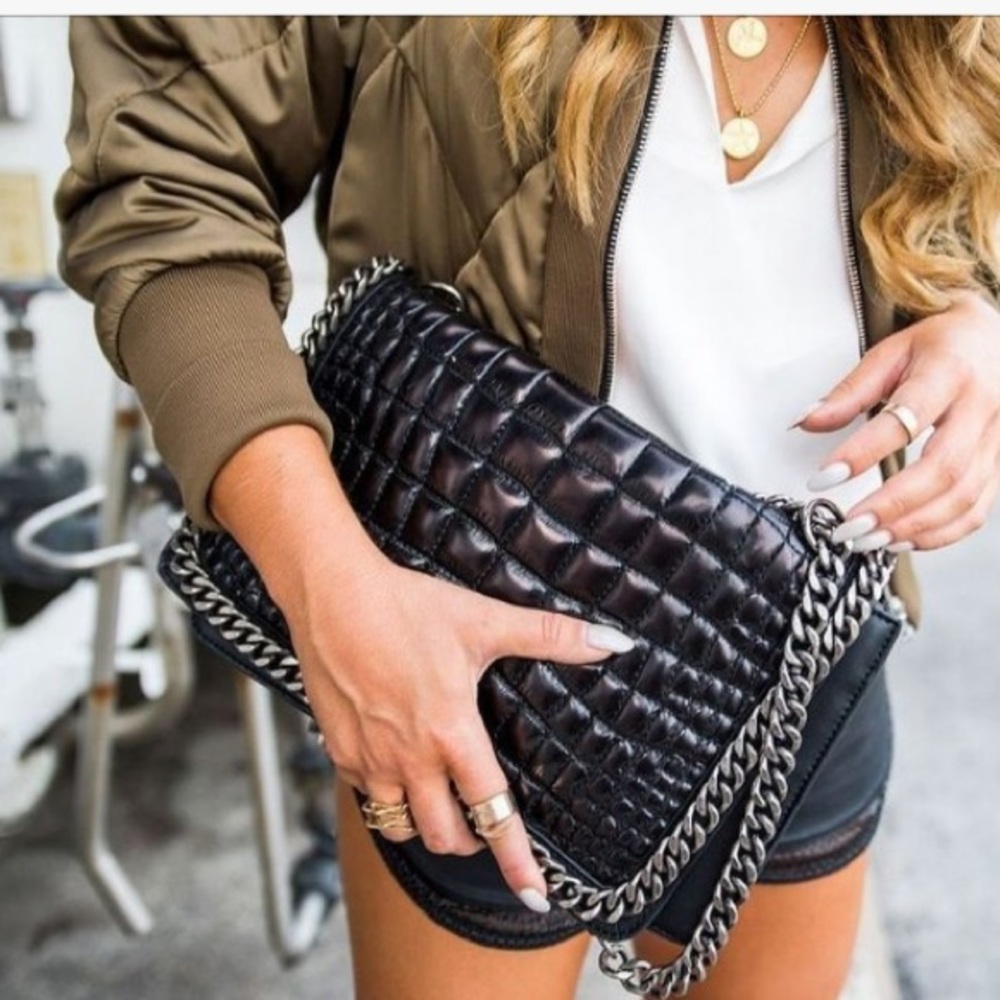 Zara black leather croc bag